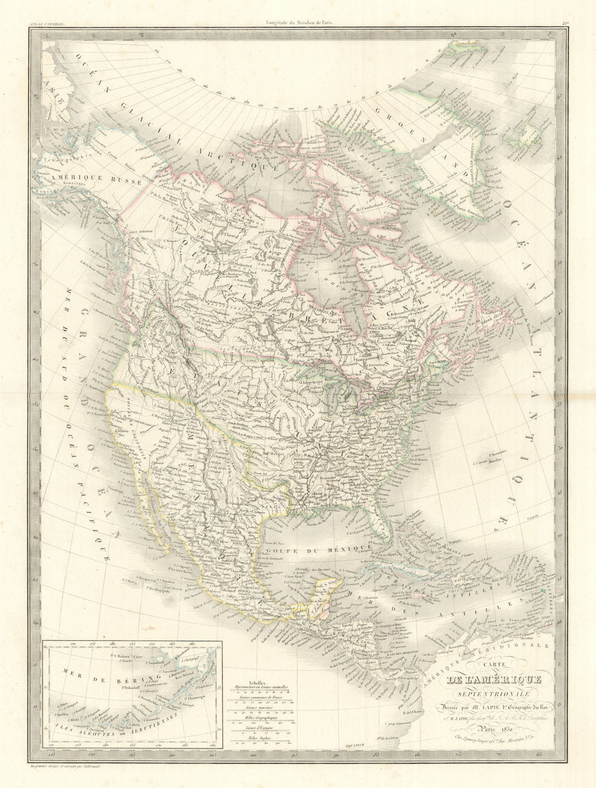 Carte de l'Amerique septentrionale. North America. United States. LAPIE 1830 map